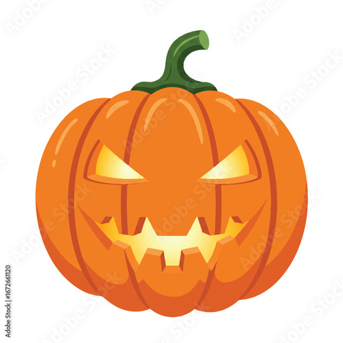 Vector illustration of a jack o lantern with a spooky face on a white background for Halloween.