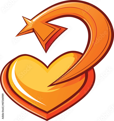 Online Dating App Graphics Abstract Orange Heart with Star-Shaped Arrow Design Element for Branding and Design Projects.