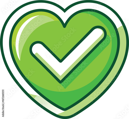 Online Dating App Graphics Green Heart Checkmark Icon: Eco-Friendly, Sustainable, Approved, Healthy, Organic, Yes, Correct, Positive, Affirmation, Choice, Selection, Decision,