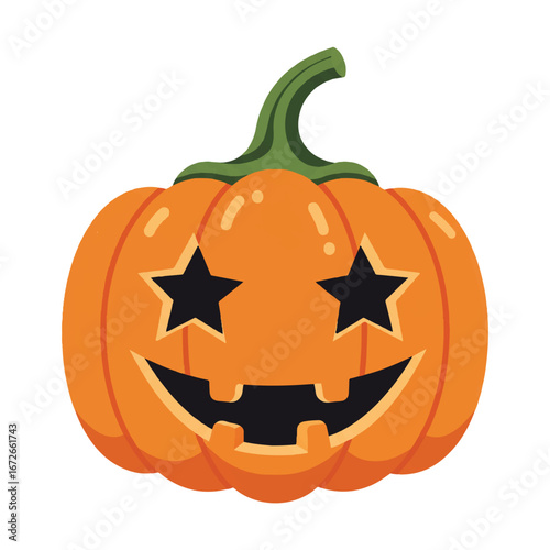 Flat design of a jack o lantern vector with star eyes for Halloween against a clean white background.