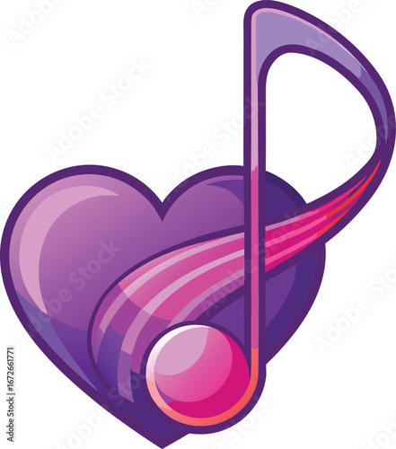Online Dating App Graphics Abstract Purple Heart Shaped Music Note Design, Romantic Musical Theme, Vector Illustration, Love Song, Melody Symbol,
