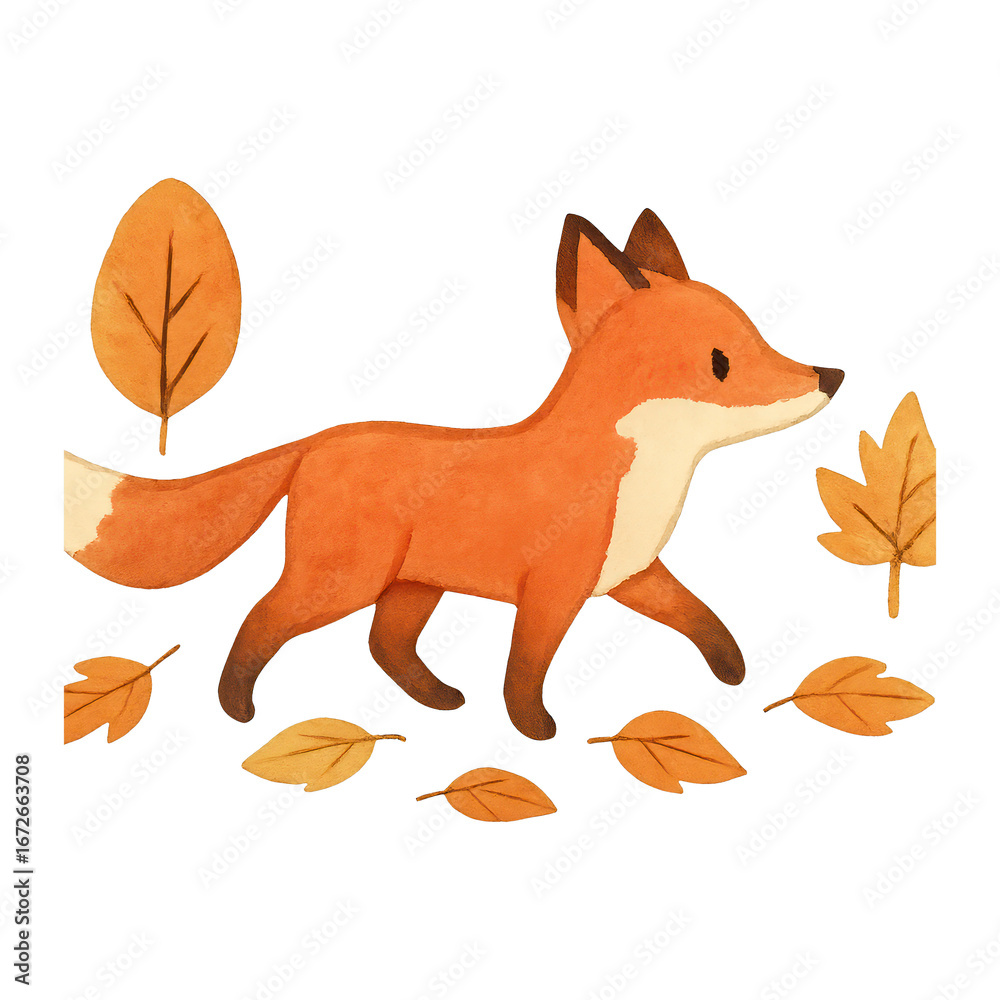 Fototapeta premium PNG Charming fox amidst autumn leaves.