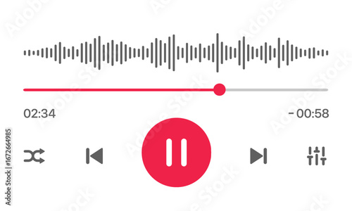 Media music player interface isolated on white background. Multimedia frame template. Mockup live stream window, player. Online broadcasting. Multimedia navigation and music application.