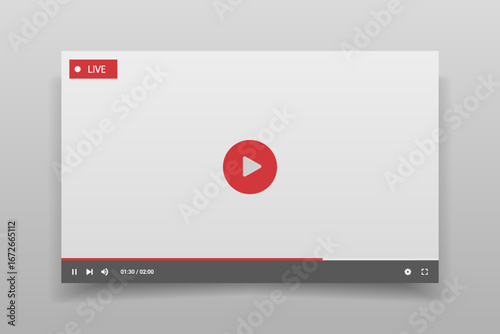 Social media video player screen template, mobile video player. Video player mockup, app, ui ux. Channel interface. Social media concept. Play button icon