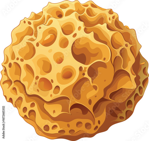 Wellness Spa Day Graphics Golden Yellow Swiss Cheese Ball with Numerous Holes and Irregular Surface Texture