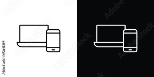 Laptop and Mobile icon Lineal Style Vector Illustration. Vector symbol pictogram