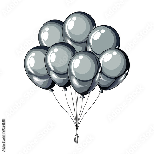 Metallic chrome balloon bouquet isolated on white background