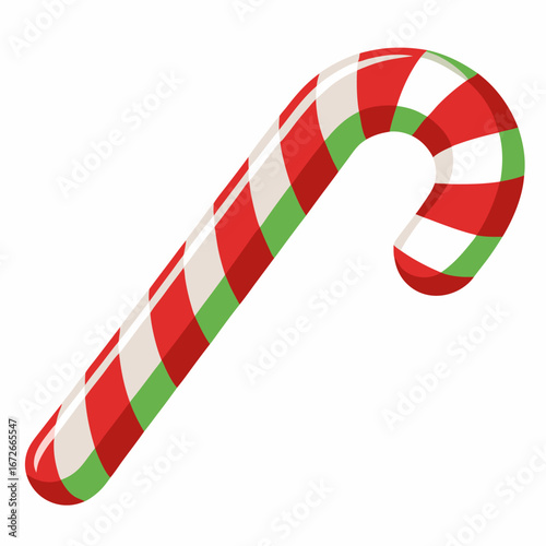 Red and white striped candy cane isolated on white background