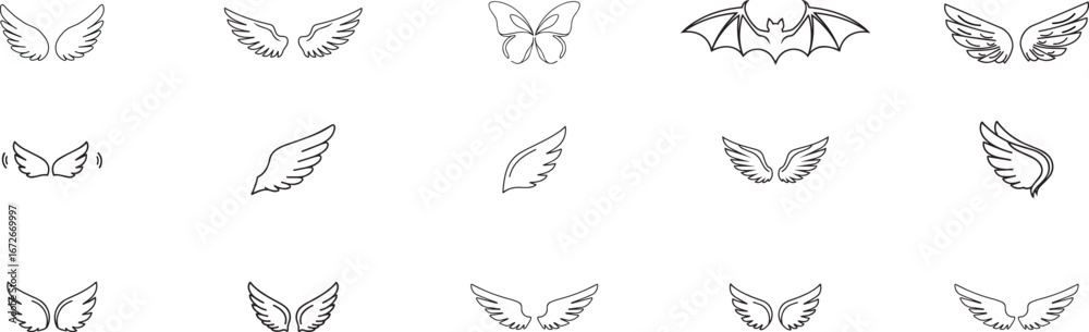 Obraz premium Icon Set for Winged Designs and Nature-Inspired Elements