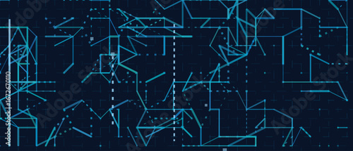 Futuristic digital technology network with abstract geometric lines on dark background.