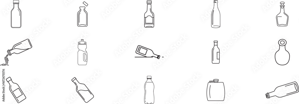 Obraz premium Outline Icons Collection of Bottles and Containers for Drinks, Liquids, and Packaging Design