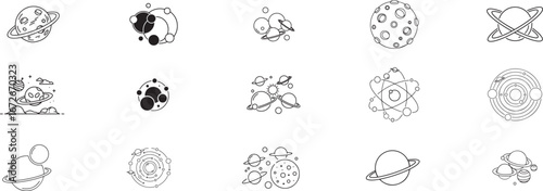 Icon Set Depicting Cosmic and Astronomical Elements