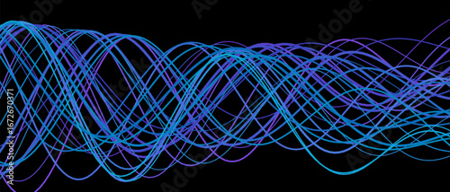 Dynamic colorful waves on black vector tech background.