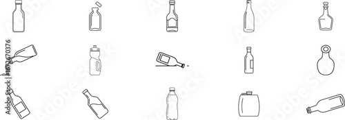Outline Icons Collection of Bottles and Containers for Drinks, Liquids, and Packaging Design