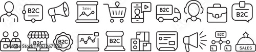 B2C Business and E-commerce Icons: A Vector Set for Business-to-Consumer Marketing and Sales

