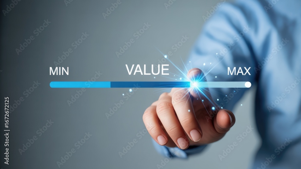 Obraz premium Maximize value with a simple touch, reaching peak potential and unlocking full benefits for business growth