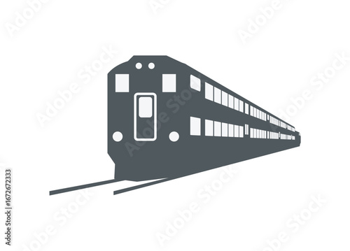 Double decker commuter train. Silhouette illustration in perspective view.
