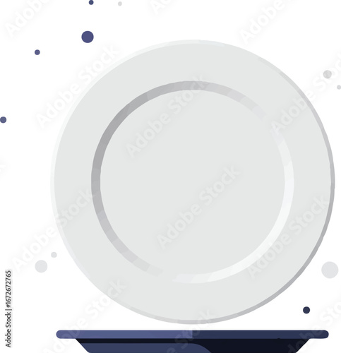 Simple illustration of a white plate on blue surface. Suitable for food blog graphics, recipe cards, menu designs, and kitchenrelated themes.