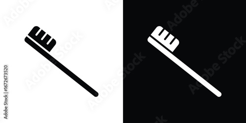 Toothbrush icons in black and white clipart style
