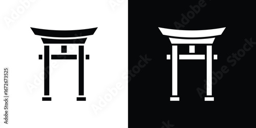Torii gate icons in black and white clipart style