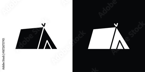 Tent icons in black and white clipart style