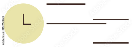 Yellow clock face with bold hour and minute hands, surrounded by brown horizontal lines depicting motion. Ideal for productivity, time management, efficiency, deadlines, scheduling, speed, focus