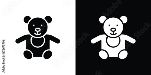 Teddy bear icons in black and white clipart style