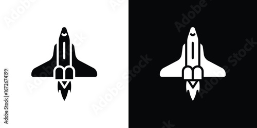 Space shuttle icons in black and white clipart style