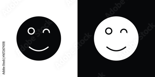 Smile wink icons in black and white clipart style