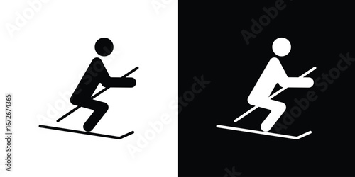 Skiing icons in black and white clipart style