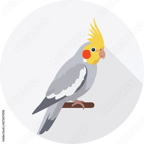 Suitable for greeting cards, nature blogs, and birdrelated designs, a charming cockatiel sits on a branch, its yellow head shining.