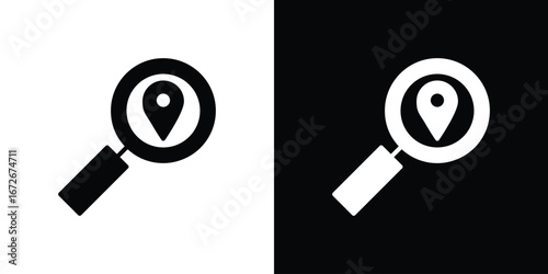 Search Location icons in black and white clipart style