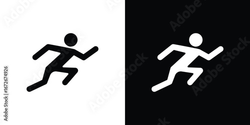 Running icons in black and white clipart style
