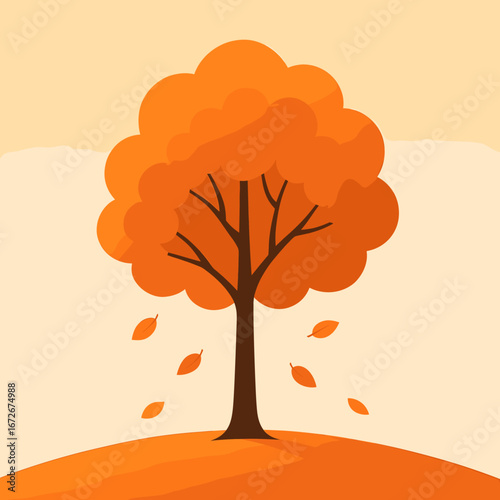 Autumn Tree with Falling Orange Leaves