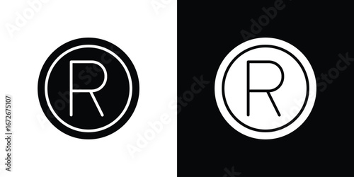 Registered icons in black and white clipart style