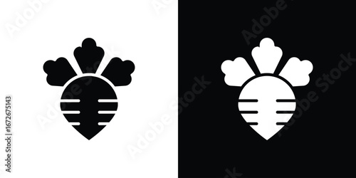 Radish icons in black and white clipart style
