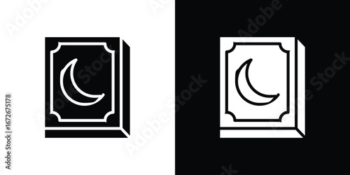 Quran book icons in black and white clipart style