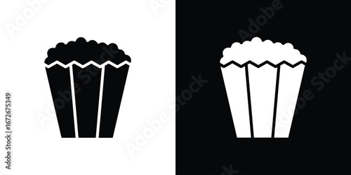 Popcorn icons in black and white clipart style