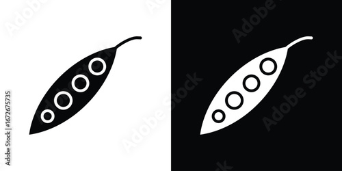 Peapod icons in black and white clipart style