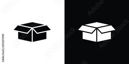 Open box icons in black and white clipart style