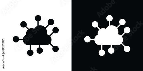 Network cloud icons in black and white clipart style
