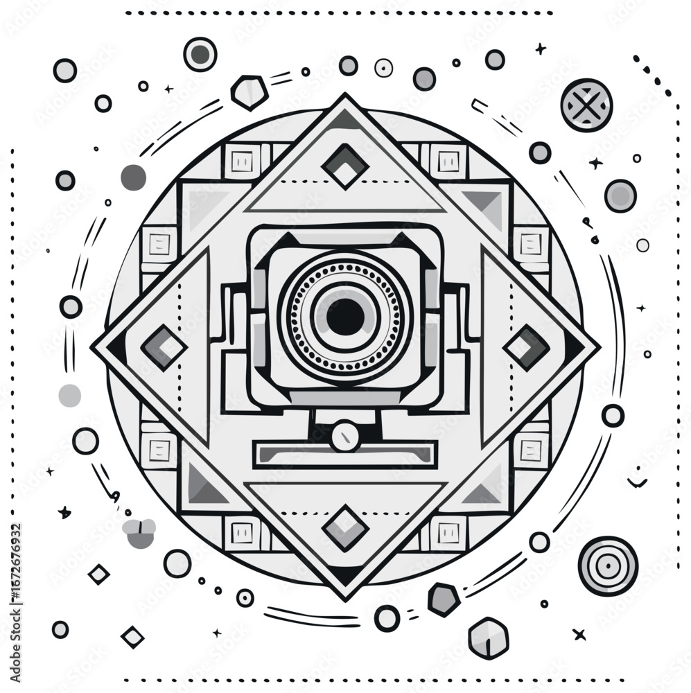 Obraz premium Abstract Geometric Mandala with Concentric Circles and Square Elements
