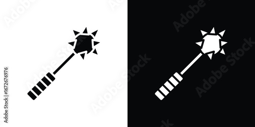 Mace icons in black and white clipart style
