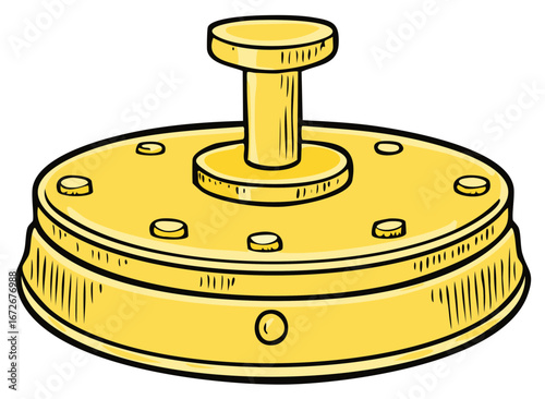 Stylized Golden Circular Device with Central Lever and Studs