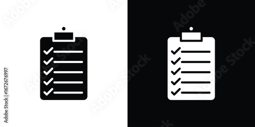 List check icons in black and white clipart style