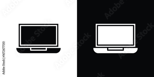 Laptop icons in black and white clipart style