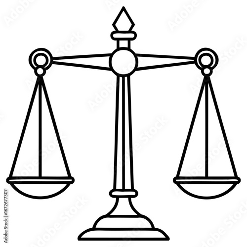 Scales of justice symbol, representing law, balance, and fairness in a simple line art illustration
