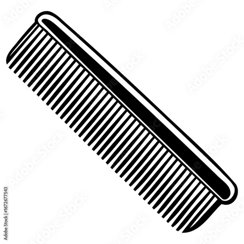 A black and white illustration of a comb, a tool used for grooming hair