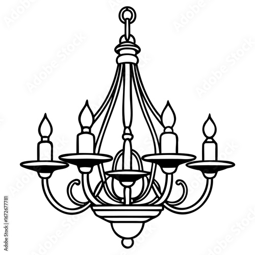 Classic chandelier with five candleshaped lights, elegant design, suitable for interior decoration and historical settings