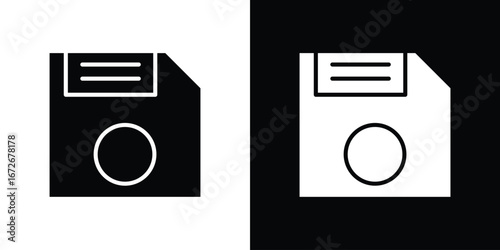 Floppy disk icons in black and white clipart style